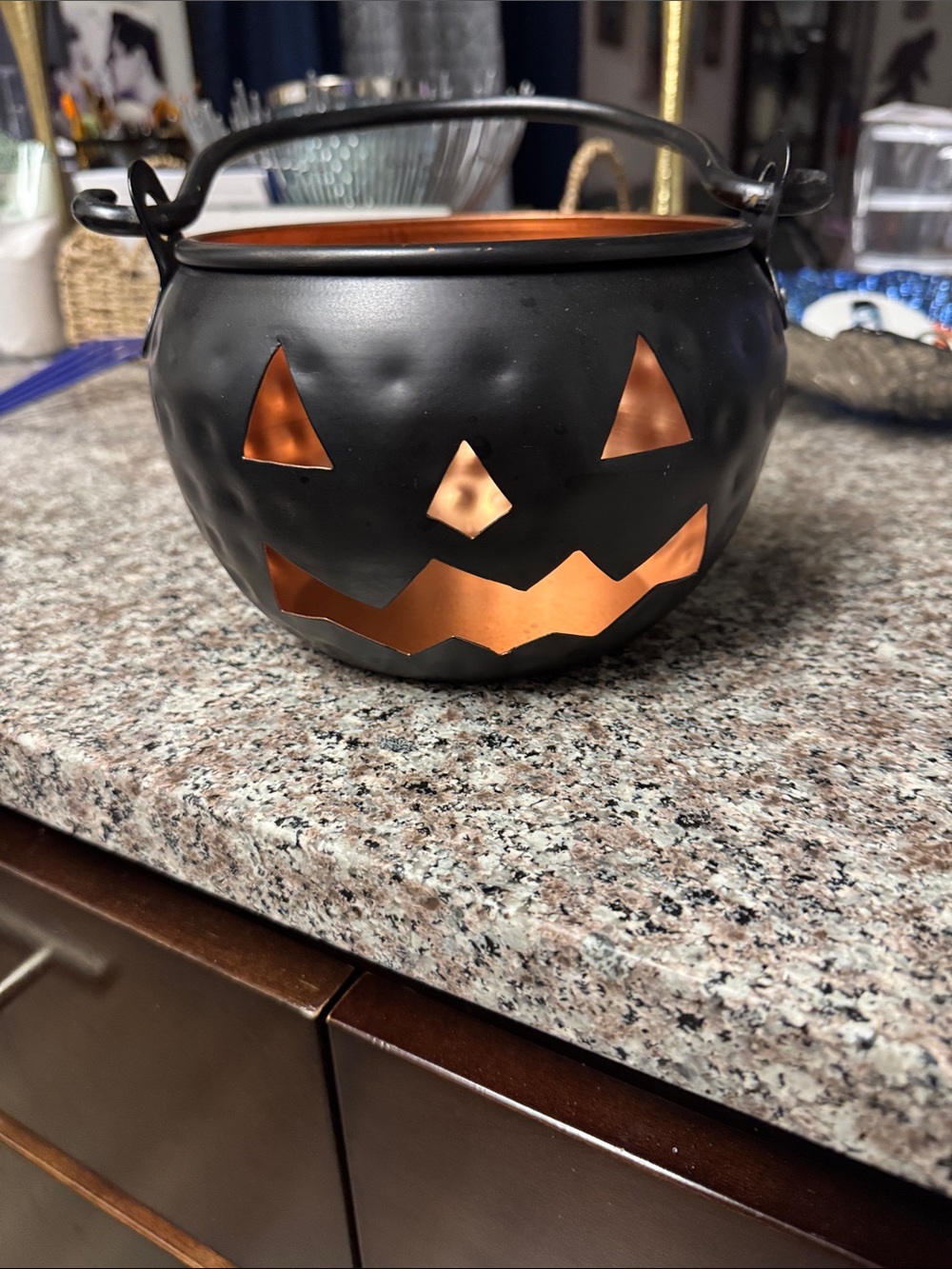 Halloween Jack-O'-Lantern Metal Bucket - Black and Copper